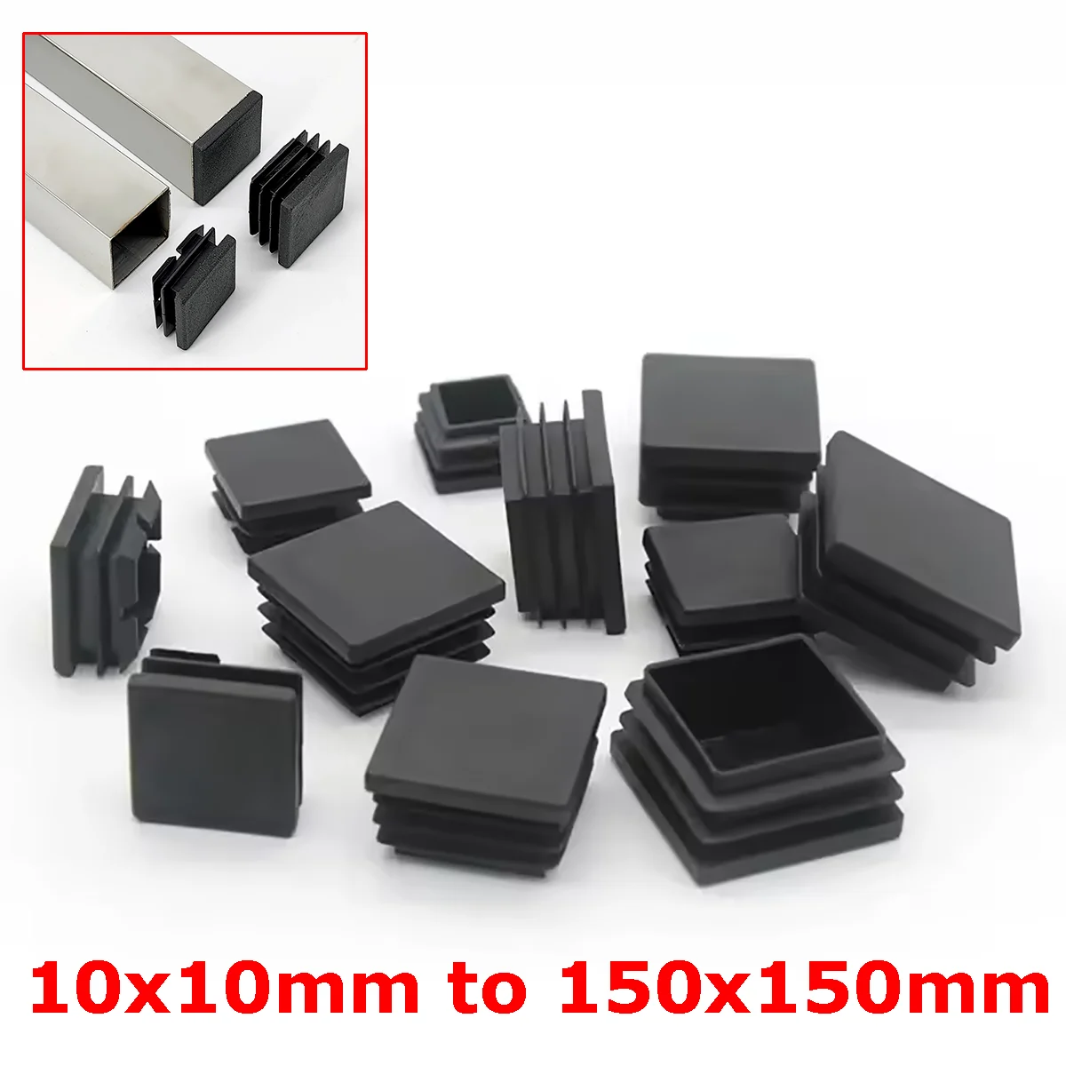 

Square Plastic Black Blanking End Cap Tube Pipe Insert Plug Bungs Foot Furniture Inner Plug Cover 10x10mm ~ 150x150mm All Sizes