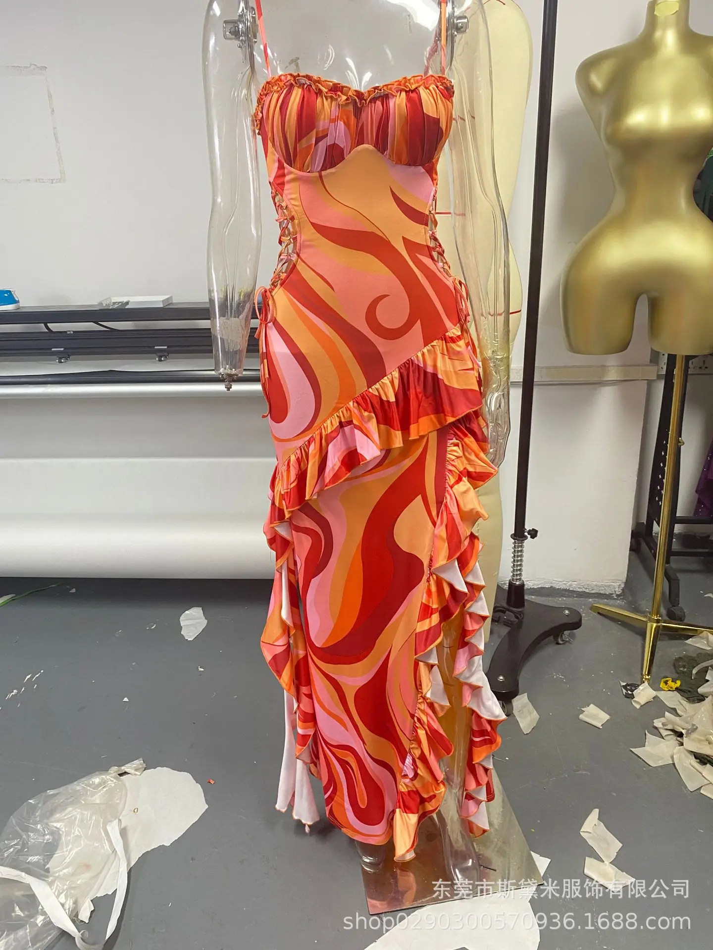 Robe de bal longue à imprimé Floral pour femmes, Sexy, sans manches, à rayures, à volants, gaine, plage, anniversaire formel, tapis rouge