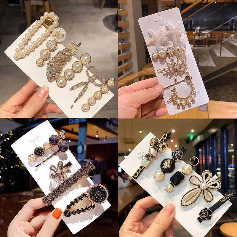 Korean Dongdaemun 6pcs Hair Clips Set Cute Feather Hairpin Advanced Barrettes Bear Bangs Clip New Hair Accessories