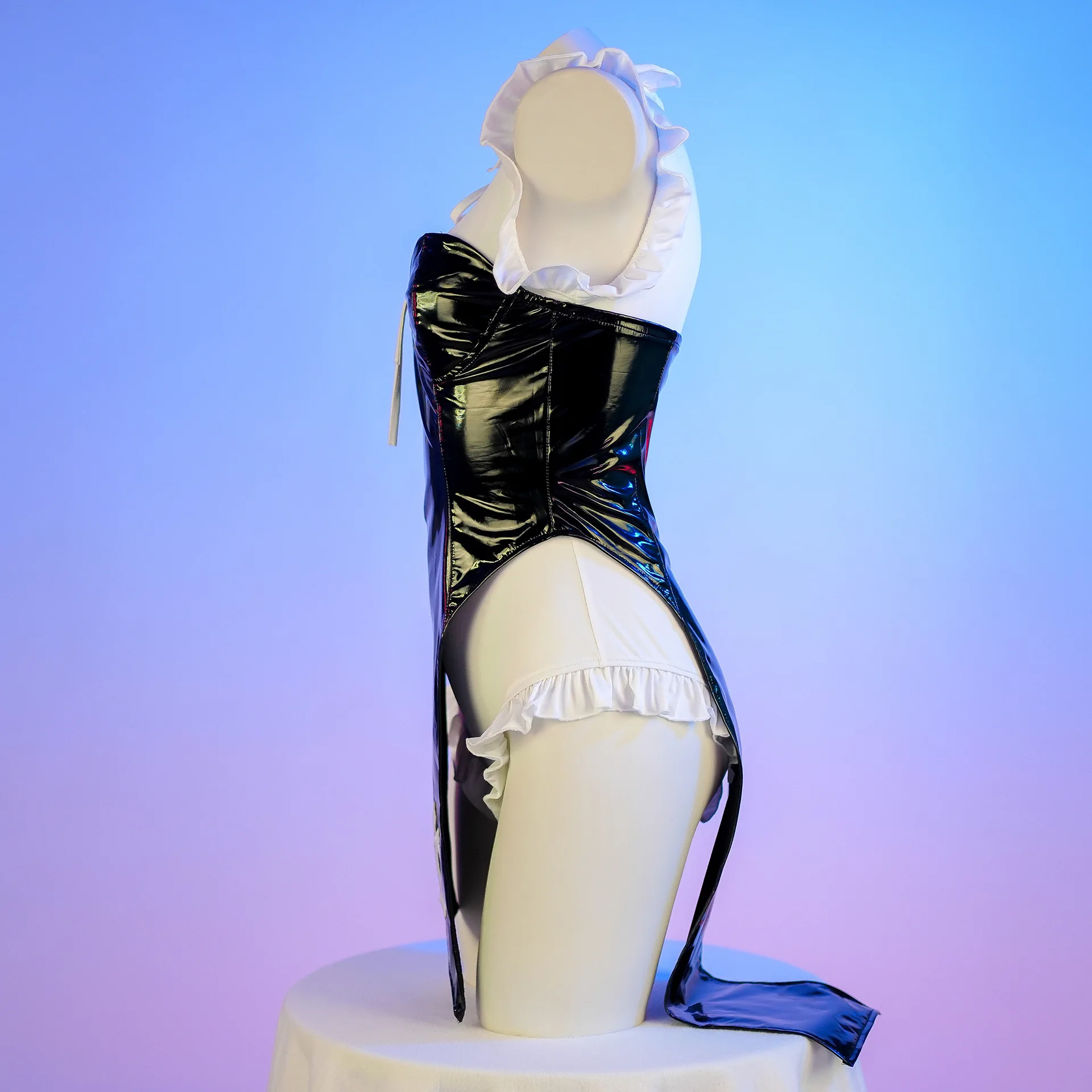 أنيمي Vibrastar أخت زي تأثيري ، فستان منقسم ، بذلة جسم بيضاء كشكشة ، بذلة هالوين ، راهبة ، جلد PU ، دروبشيب