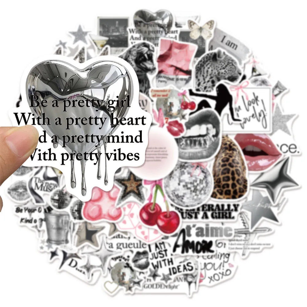 50 قطعة من ملصقات الكتابة على الجدران الإبداعية الجمالية الفضية المحظوظة DIY ملصقات القصاصات اليدوية للكمبيوتر اللوحي #2