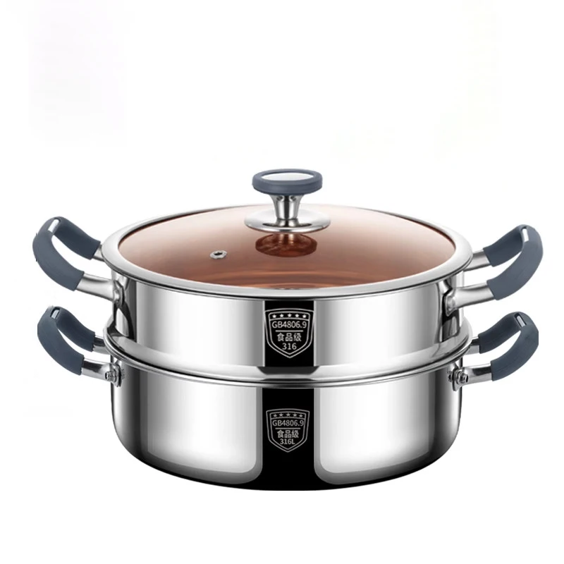 Kitchen Stock Cooking Pot Stainless Steel Cookware Clear Soup Pot Two-flavor Hot Pot for Gas Induction Cooker