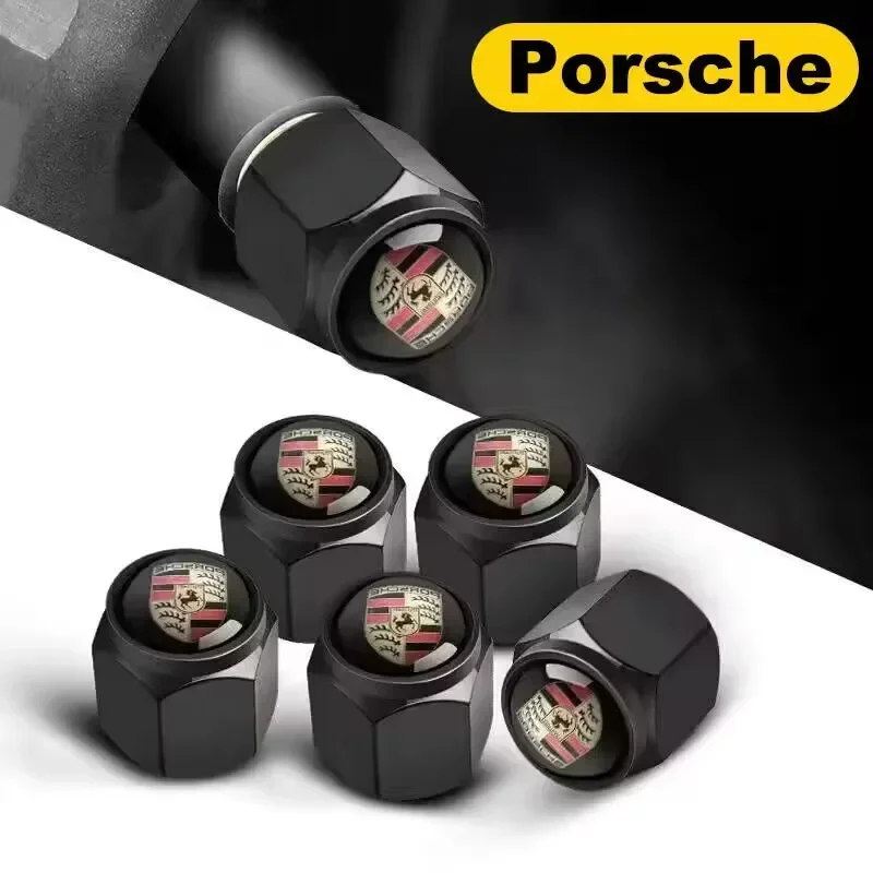 Capuchon de tige d'air de assujetd'opathie de roue de voiture en métal, Porsche Panamera, Macan, Boxster, Cayman, broderie, 911, 718, accessoires de décoration, ensemble de 5 pièces