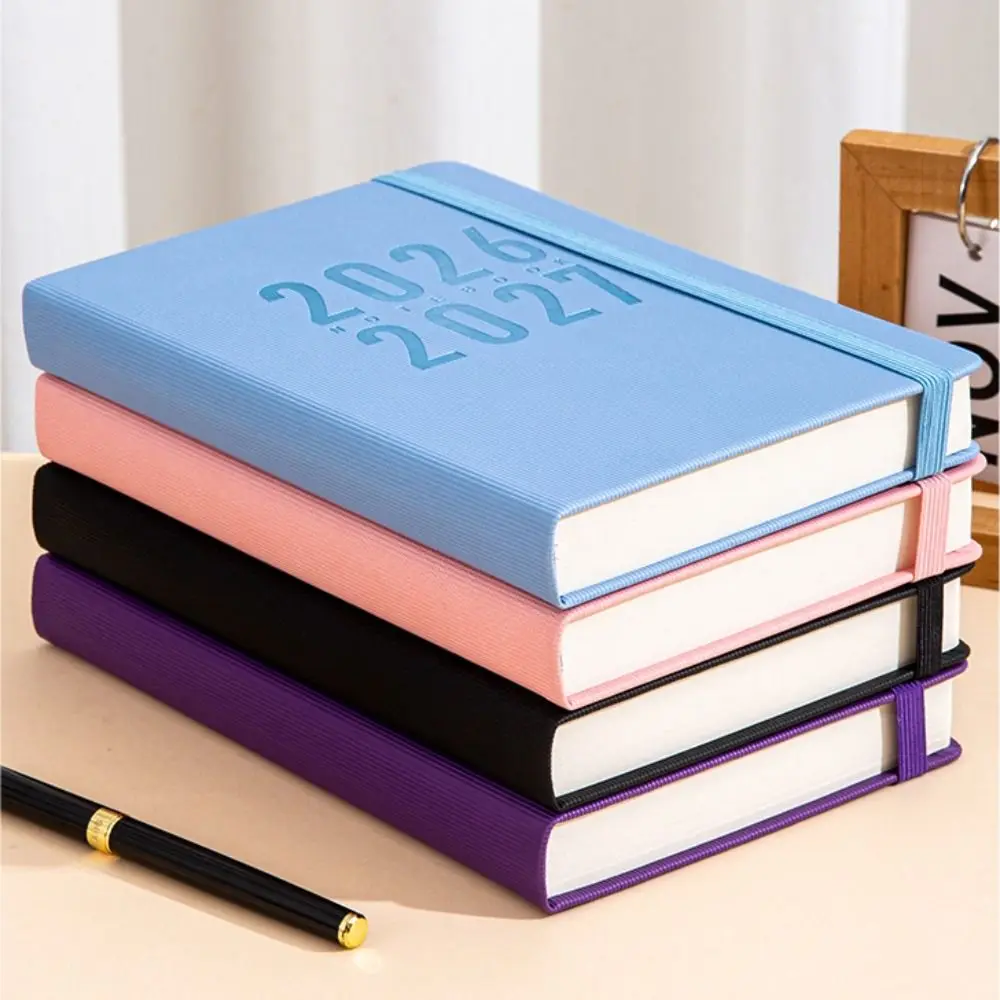 

Английский блокнот-планировщик расписания 2026 из искусственной кожи 200, полные английские страницы A5, блокнот для планирования, закладка, плотная бумага