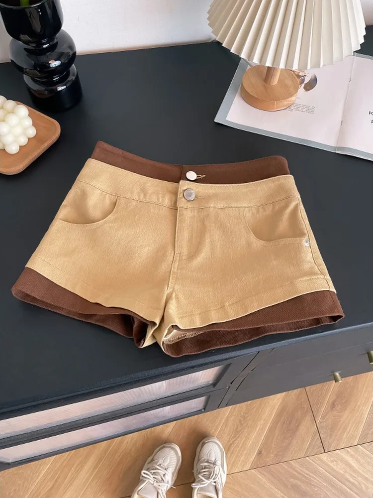 

Khaki Denim Short Shorts Women's Casual Elastic Double Waist Summer Trendy Casual Pants High Waist Loose Fit Summer 2026