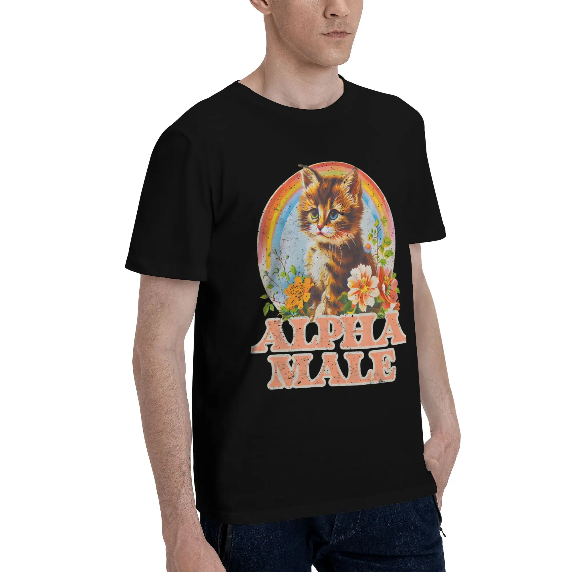 Alpha Male Cat Kitten Funny  Tee Shirt for Men Women Graphic T Shirts  Cotton Clothes