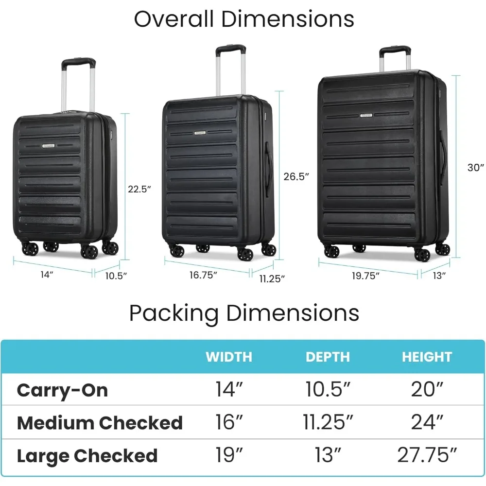 Westridge-Ensemble de bagages élaborées avec roues rotatives, noir, ensemble de 3 pièces (CO/M/L)