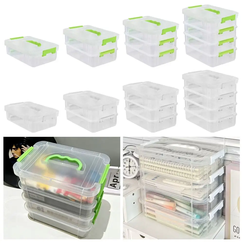 Building Block Multi Layer Pencil Case Portable Transparent Storage Box Stackable Partitioned Drawer Container Office