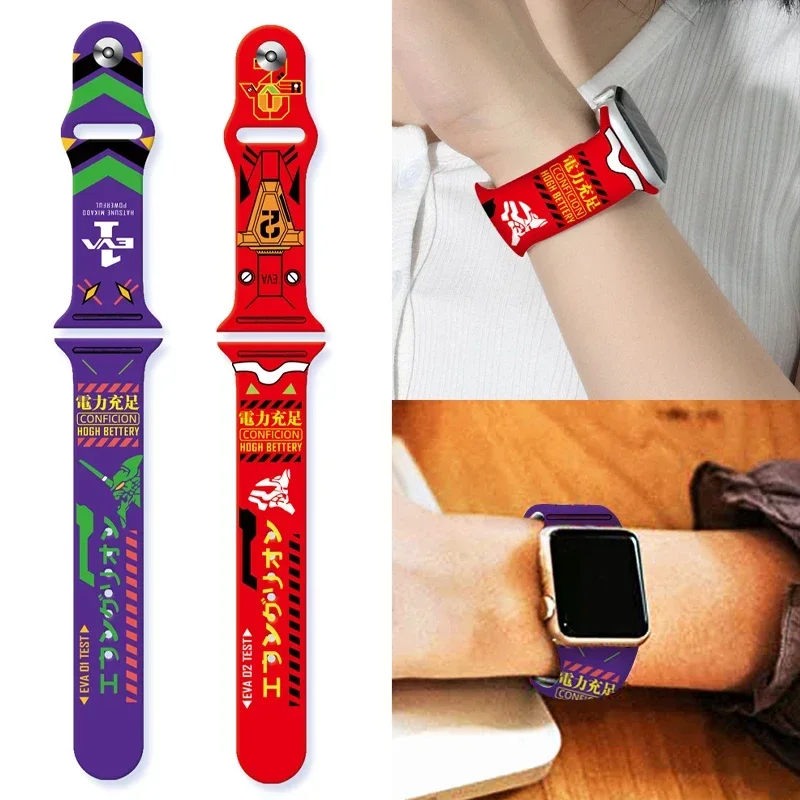 Correa de silicona Evangelion Anime para Apple Watch Band 44mm 40mm 45mm 41mm 49mm 42mm 38mm Iwatch Series 7 Se 3 4 5 6 8 Ultra Band