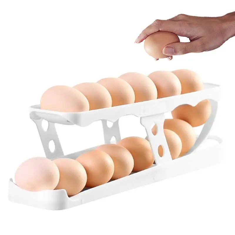 new Automatic Scrolling Egg Rack Holder Rolldown Refrigerator Egg Dispenser Kitchen Egg Storage Box Egg Stand Fridge Egg Tray