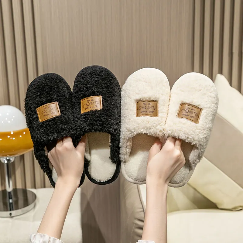 2023 New Winter Indoor Slippers Men Plush Fleece Flat Slippers Sweet Thick Soled Indoor Cotton Slippers For Couple Shoes TG02