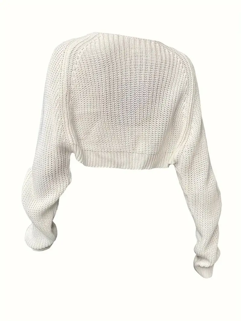 Cropped Solid Knit Sweater  Open Front Long Sleeve Sweater  Women\'s Clothing