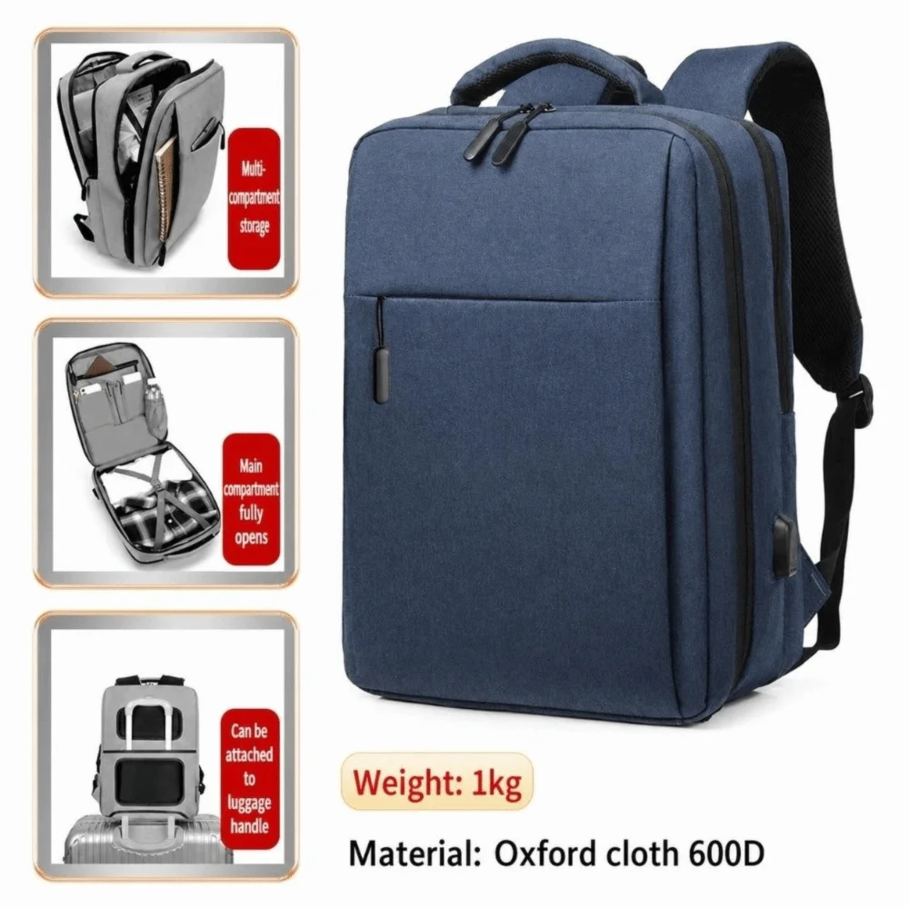 Solid Color Laptop Backpack Fits 15.6 Inch Water-Resistant Computer Bag 180 °opening Double-layer Business Backpack