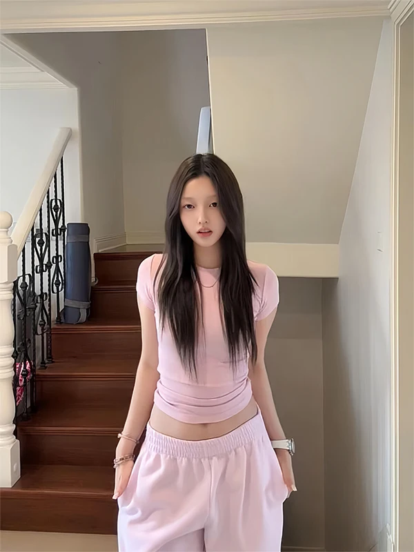 Pure Desire Sexy Girl Pink Or Sve T-shirt da donna Design estivo Slim Fit Vita che abbraccia Top aderente aderente