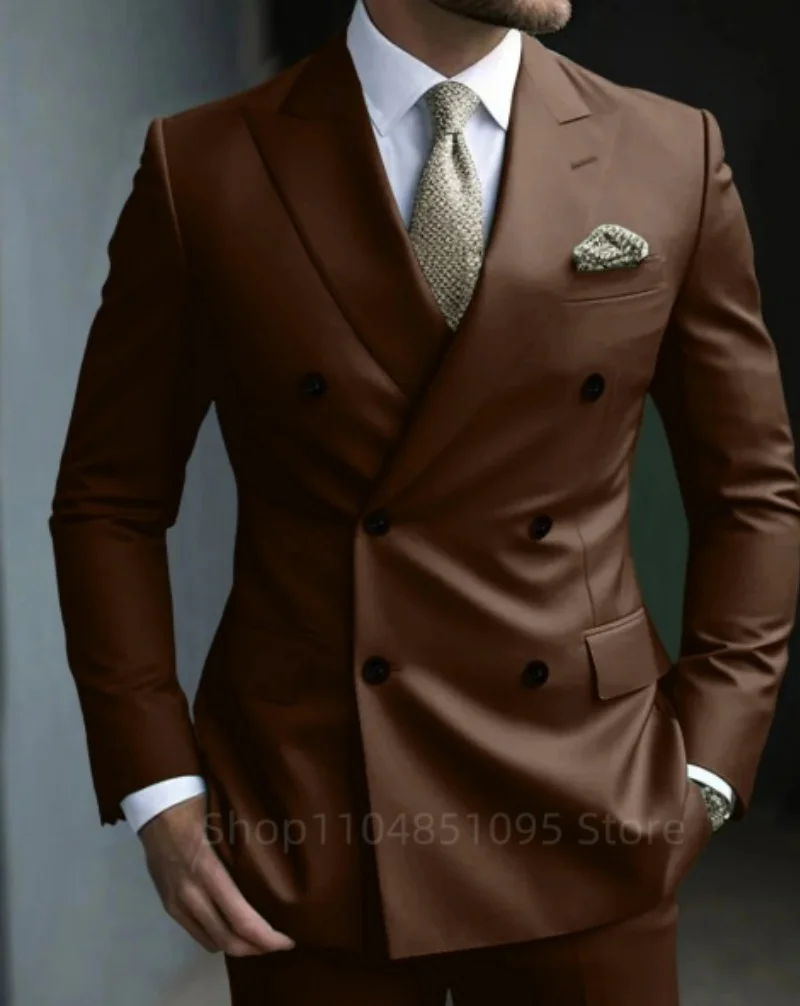 

Elegant 2PCS Men Suits Peak Lapel Double Breasted Male Blazer Set Formal Business Set Party Prom Wedding Tuxedos(Jacket+Pants)