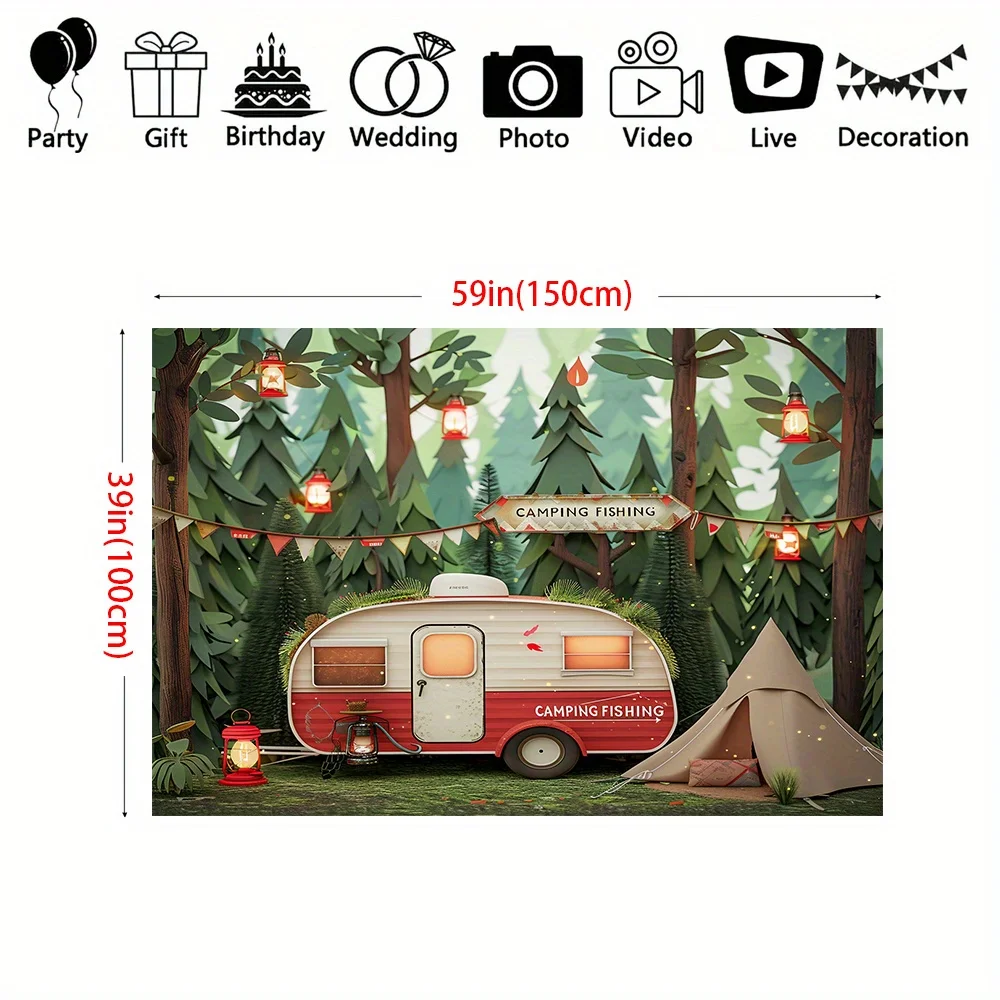 Polyester orman kamp tema arka - Outdoor Adventure Background incelemesi ve fiyatı