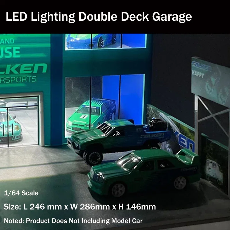 Assemble Diorama 1/64 LED Lighting Double Deck Garage Model Car Station Parking Lot - Falken Coating