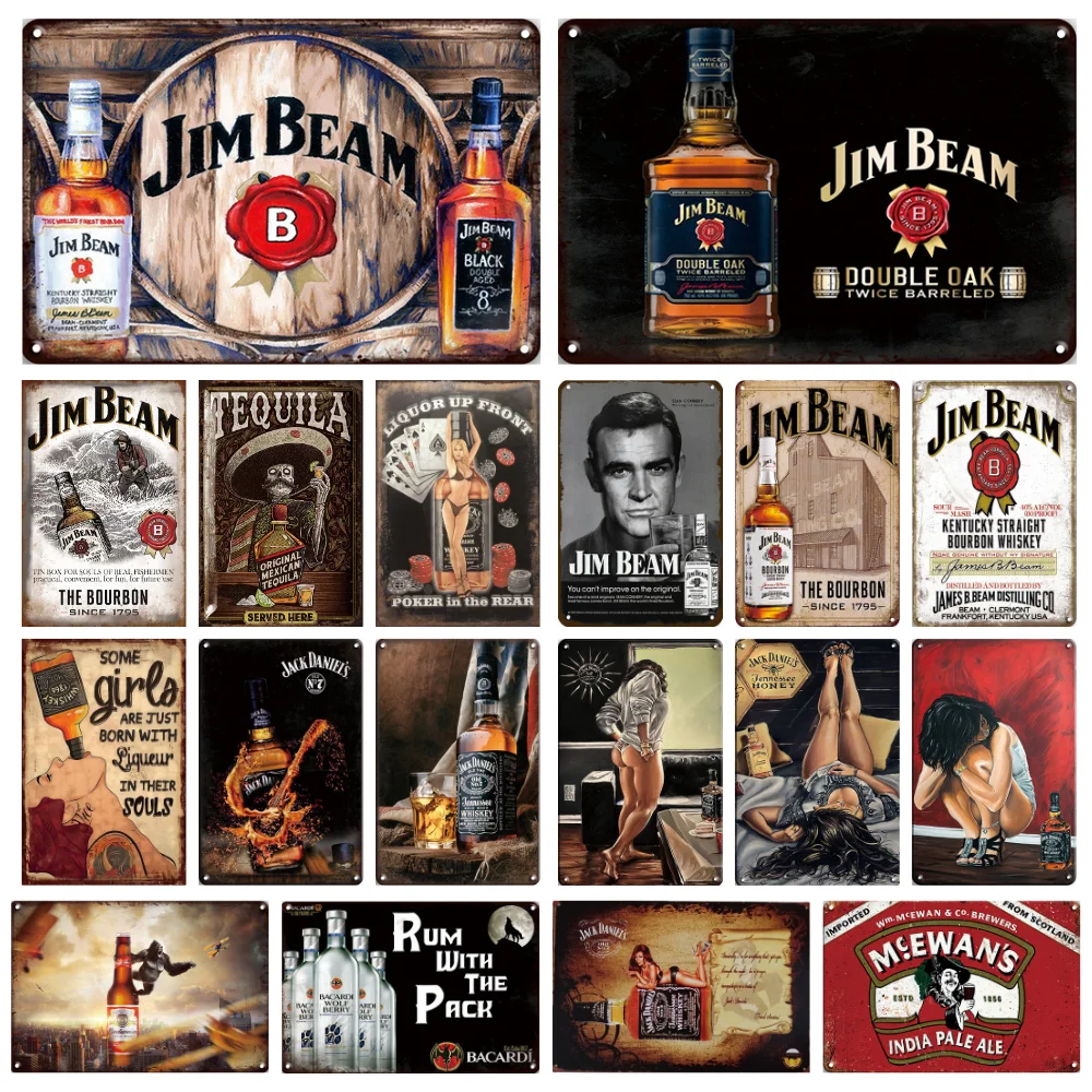 Tin Sign Jim Beam Vintage Retro Metal Poster Home Garage Bar Coffee Kitchen Wall Decor Plaque for Man Cave 8x12 Inch Sign