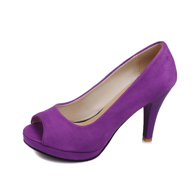 

Faux Suede Leather Flock Purple Peep Toe Summer Pumps Big Size 42 43 Platform Spike High Heels Stiletto Heel Slip-on Sandals
