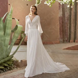 Abiti da sposa personalizzati affascinanti 2024 Abiti da sposa da spiaggia Boho Abito da sposa maniche lunghe Scollo a V Abiti da sposa in pizzo Indietro