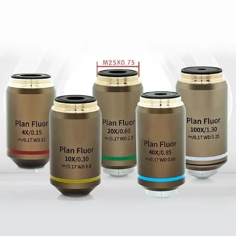 Biological Flat Field Semi Apochromatic Fluorescence Objective Lens 4X10X20X40X100X Plan Fluor for Nikon Microscope