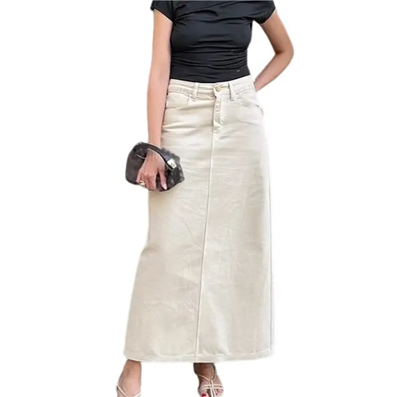 

CYL-Женская однотонная длинная юбка с высокой талией, удобная прямая юбка макси с карманами для весны и лета