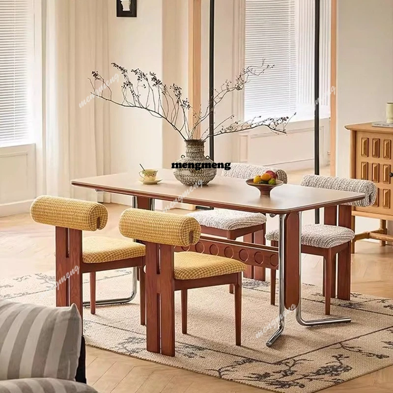 

Nordic Luxury Rock Slab Dining Table French Retro Solid Wood Rectangular Dining Table Designer Dining Room Furniture Móveis