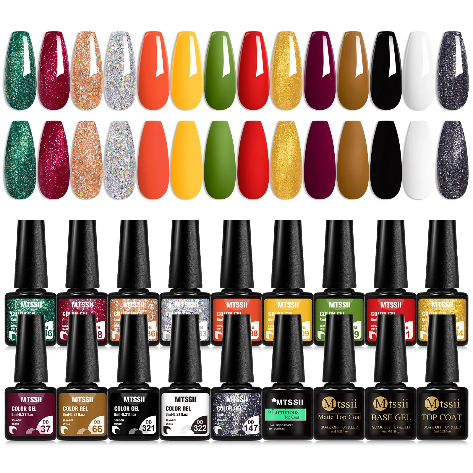 

18PCS/SET Nail Polish Gel Set Autumn Brown Red Glitter Semi Permanent Soak Off UV Nail Art Manicure Varnish Supplies Kit