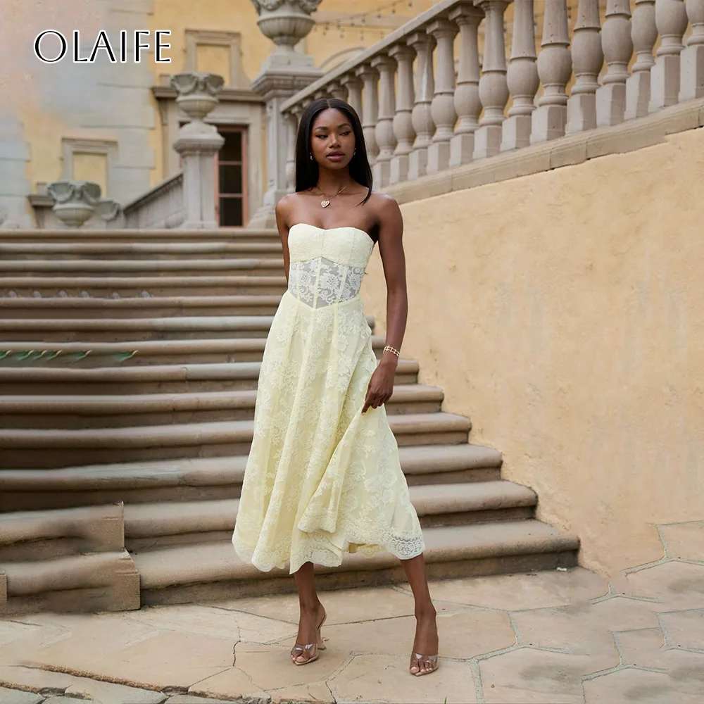 Sweetheart Lace A-line Prom Dresses Sleeveless Tea Length Bow Pleated Party Wear Customized vestidos de festa