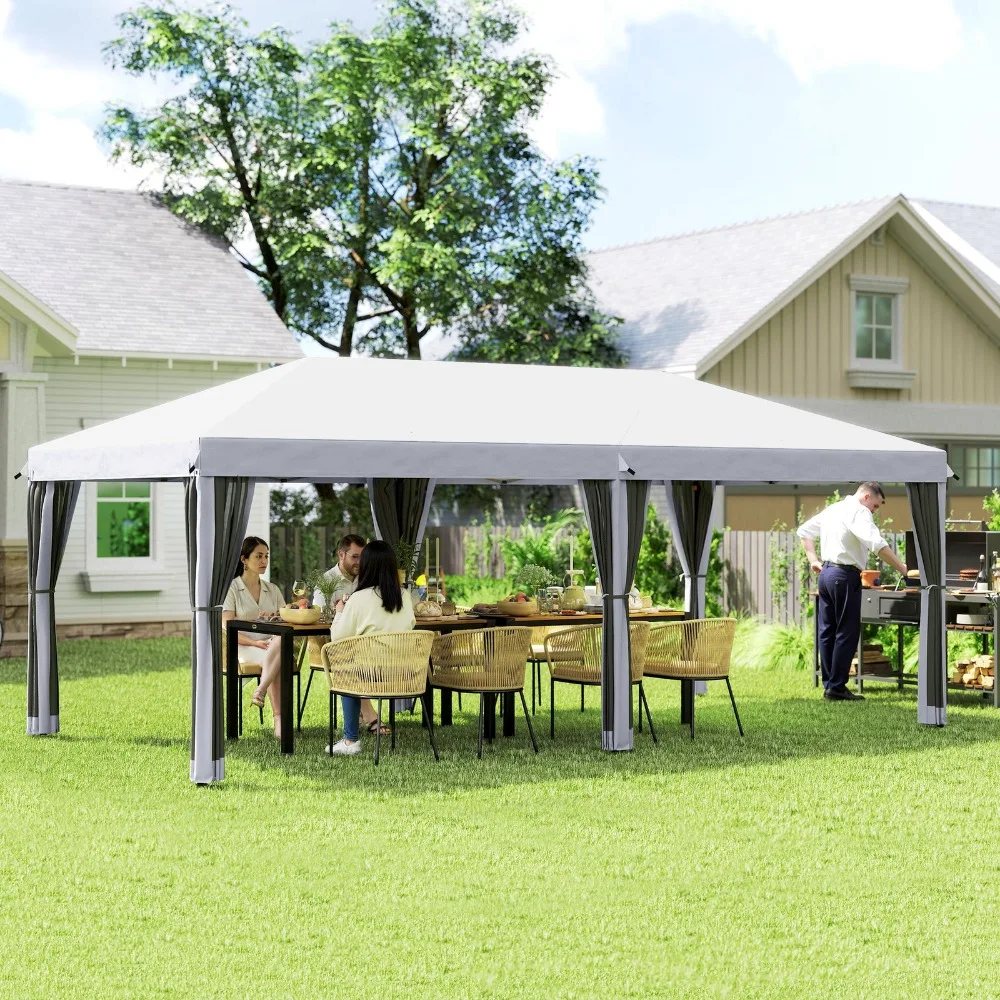 

10'x20' Pop Up Party Tent Gazebo Wedding Canopy with 6 Sidewalls, Cream White