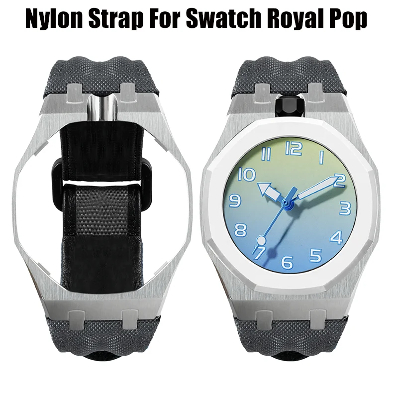For Swatch Royal Pop Stainless Steel Case+Nylon Strap Pocket Watch Changer To Wristwatch Integrated Modification Accessories