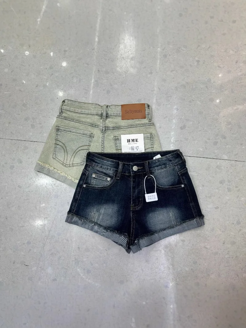 Sexy Vintage Denim Shorts Summer High Stretch Comfy Shorts Slim Fit Bodycon Butt Lifting Shorts Cuffed Rolled Hem Hotpants