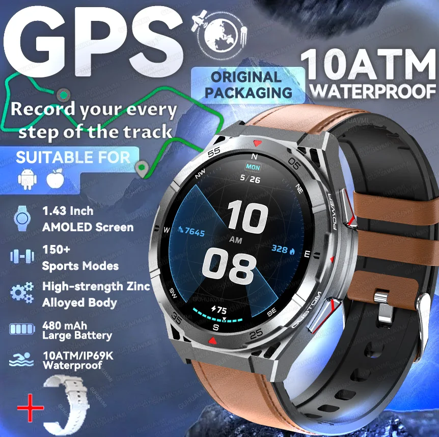 2025 GUHUAVMI GPS Professionelle Outdoor-Übungs-Smartwatch 1,45 Zoll Ultra HD integrierter GPS-Kompass BT-Anrufe 480 mAh Gesundheitstestuhr 8