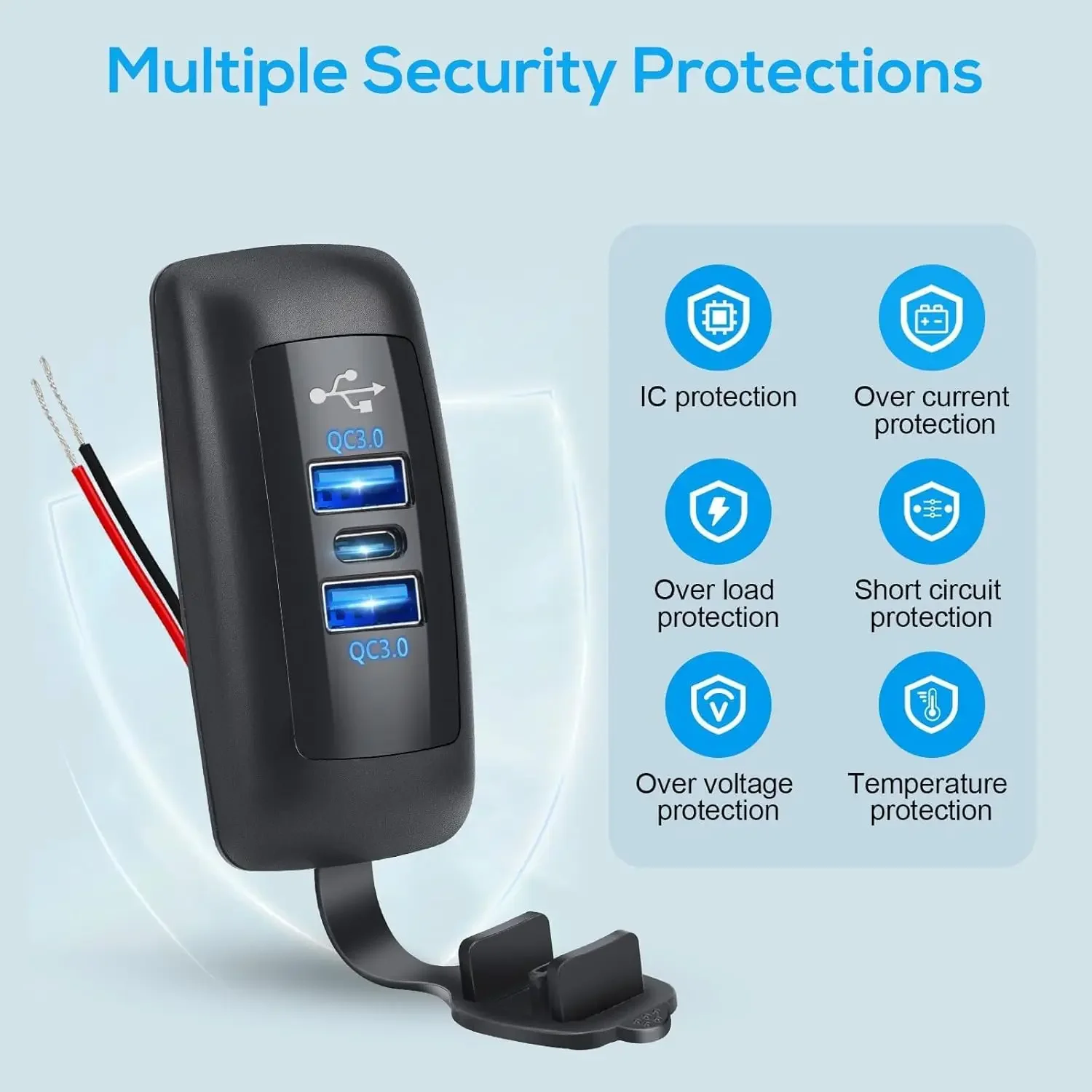 3-Ports 12V-24V USB-Steckdose Dual USB A Port & PD USB C Port Autoladegerät Steckdose Zubehör Wasserdicht für Auto LKW Marine VR