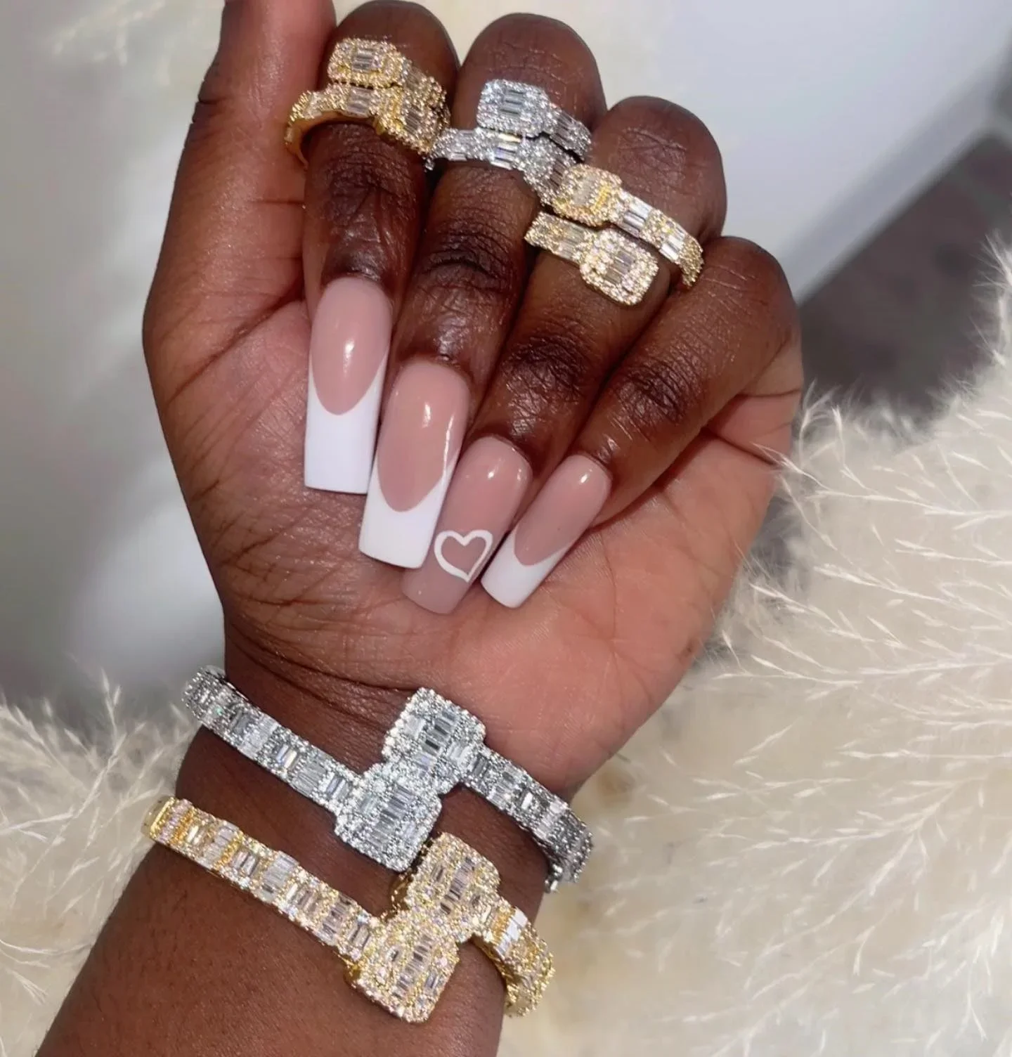 NEW fashion Iced Out Bling Women Jewelry Geometric Square CZ Cluster Bangle Ring Set 5A Cubic Zirconia Jewelry Drop Shipping