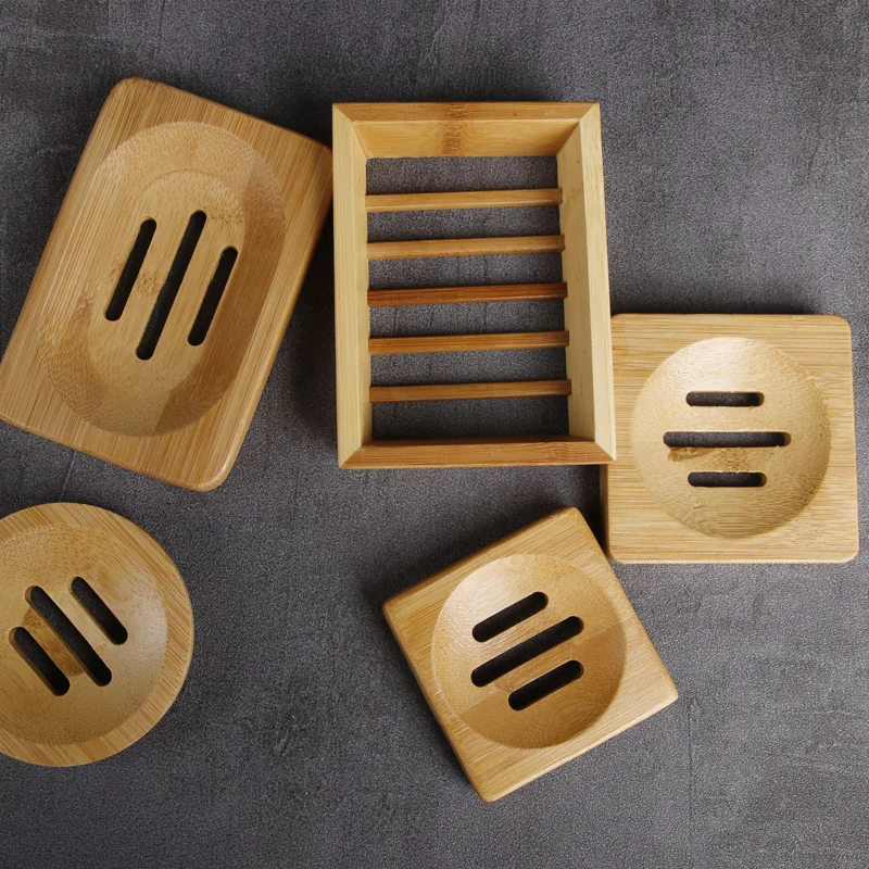 1Pc Bamboo Soap Box Oval Soap Holder Natural Wooden Soap Dish Anti Drain Tray Shower Bathroom Kitchen Bath Accessory