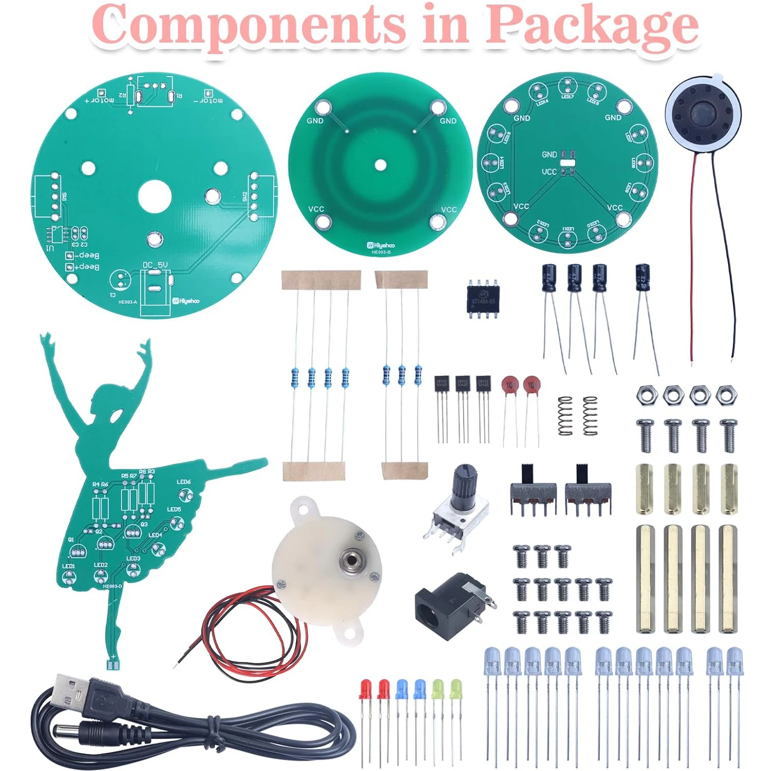 Soldering Practice Kit Ballerina Girl DIY Electronics Kit RGB LED Rotating Music Box Beginners Welding Learning for STEM Gift