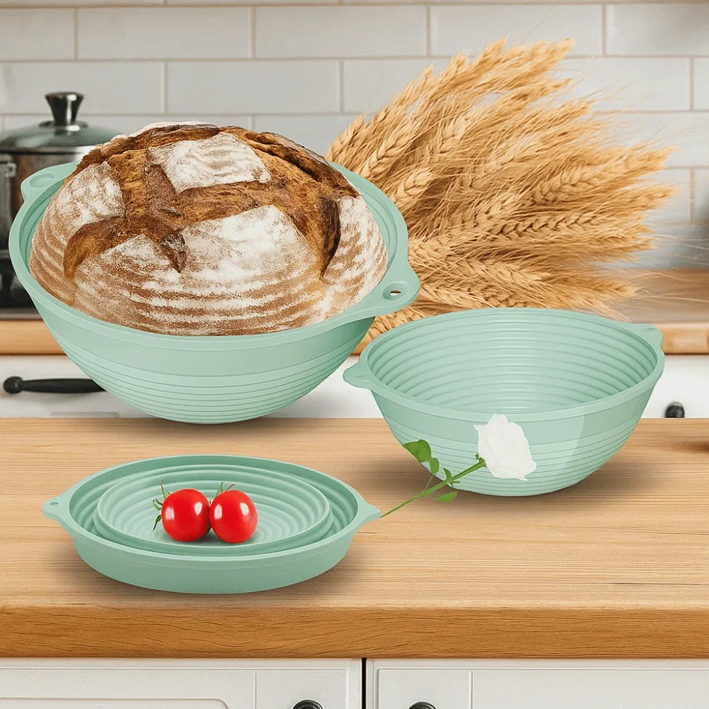 Silicone Bread Proofing Basket Round/Oval Space-saving Dough Proofing Bowl Foldable High Temperature Resistant