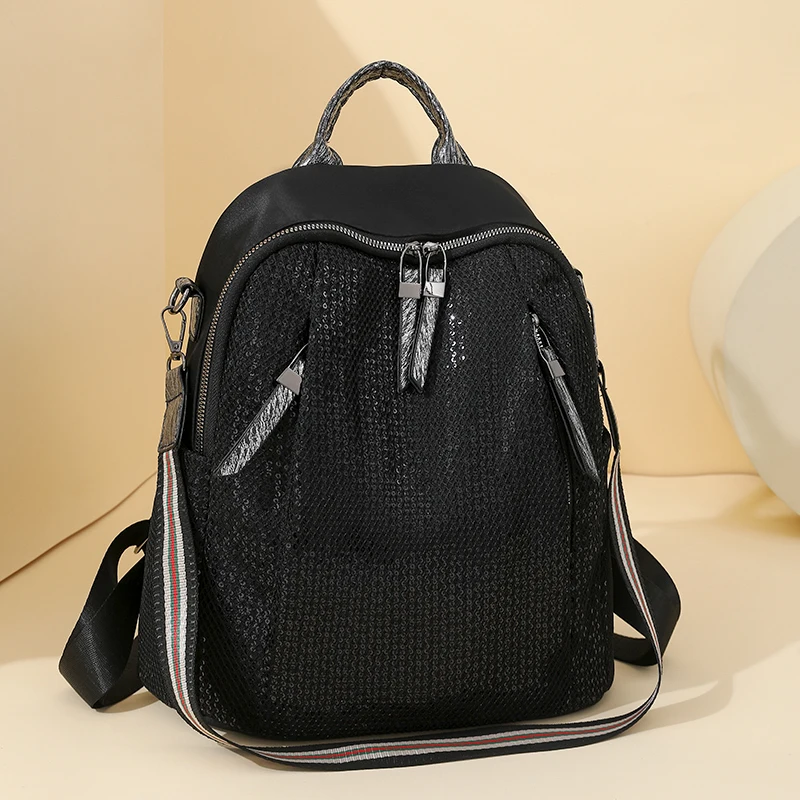 Персонализированная легкая женская модная сумка с блестками, новинка 2025, корейская версия, универсальная дорожная сумка из нейлоновой ткани на одно плечо, двойного назначения