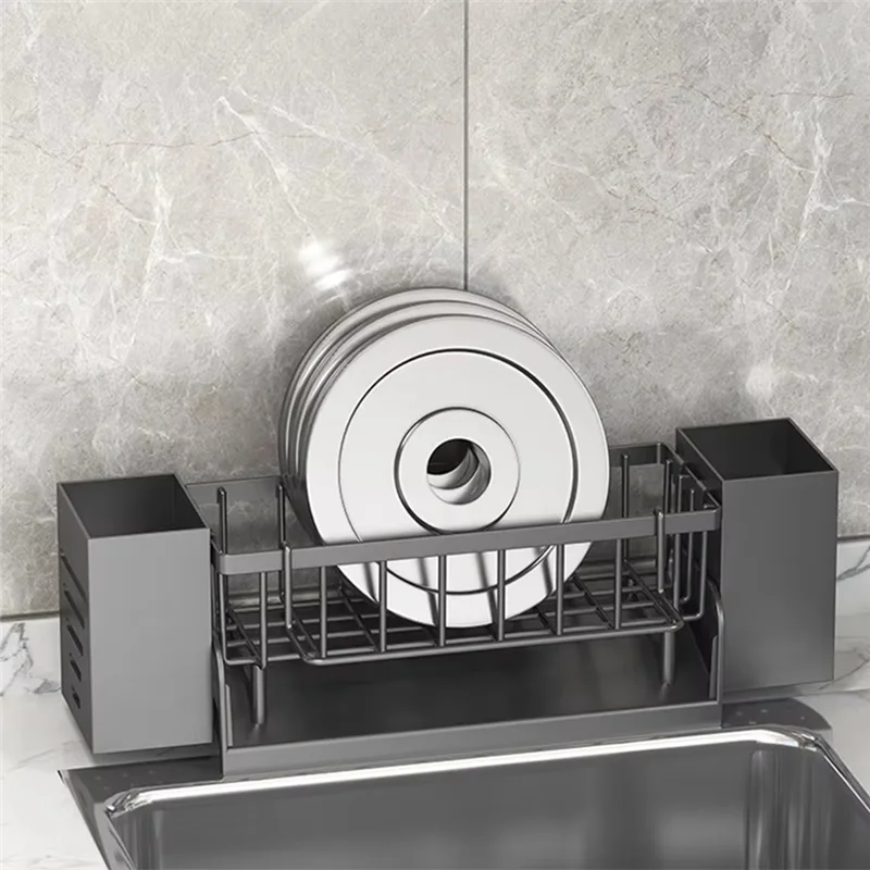 

A7THK-Kitchen Sink Organizer Rack - Plastic Self-Draining Shelf For Soap, Sponge, Dishcloth, Towel, With Filter Basket