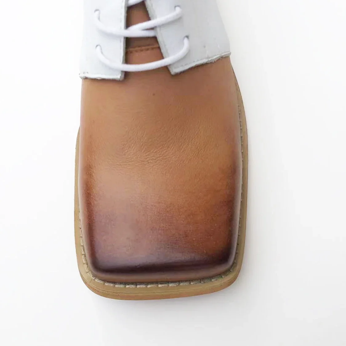 Genuine Leather Retro Color Patchwork Hand-painted Square Toe Men's Trendy Shoes