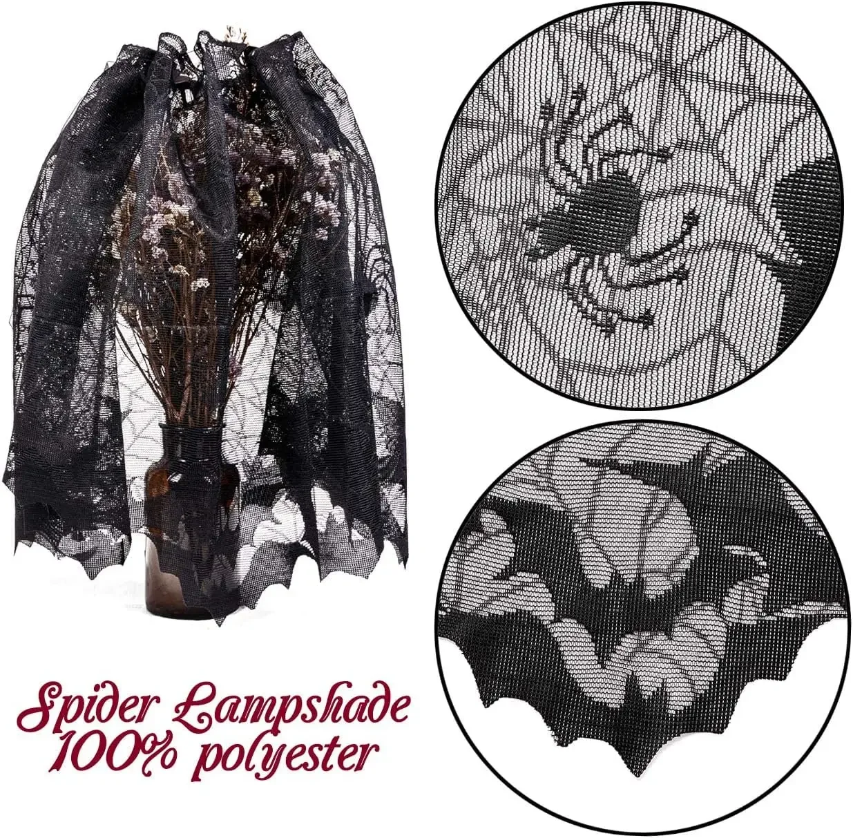 مفرش طاولة دانتيل أسود لحفلة الهالويون ، ديكور طاولة العائلة ، خفاش ، شبكة عنكبوتية ، قماش رف