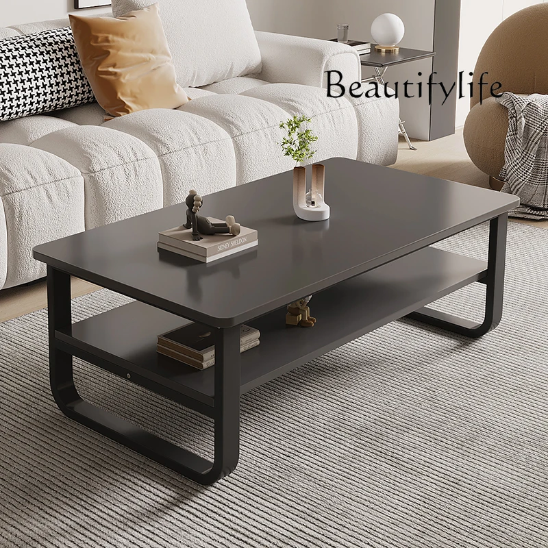 Light luxury coffee table living room household small apartment double-layer bold steel frame balcony designer fashion tea table