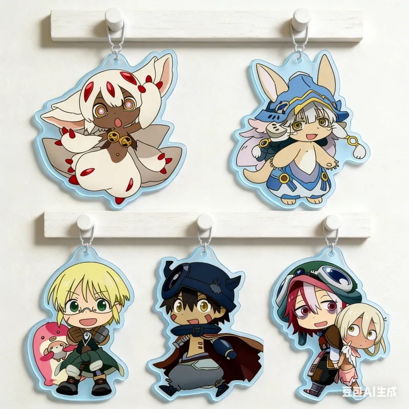 Accessories Made In Abyss Anime Acrylic Keychain 6CM Q-version Faputa/Nanachi/Riko Schoolbag Pendant Collection Toy Gift Jewelry