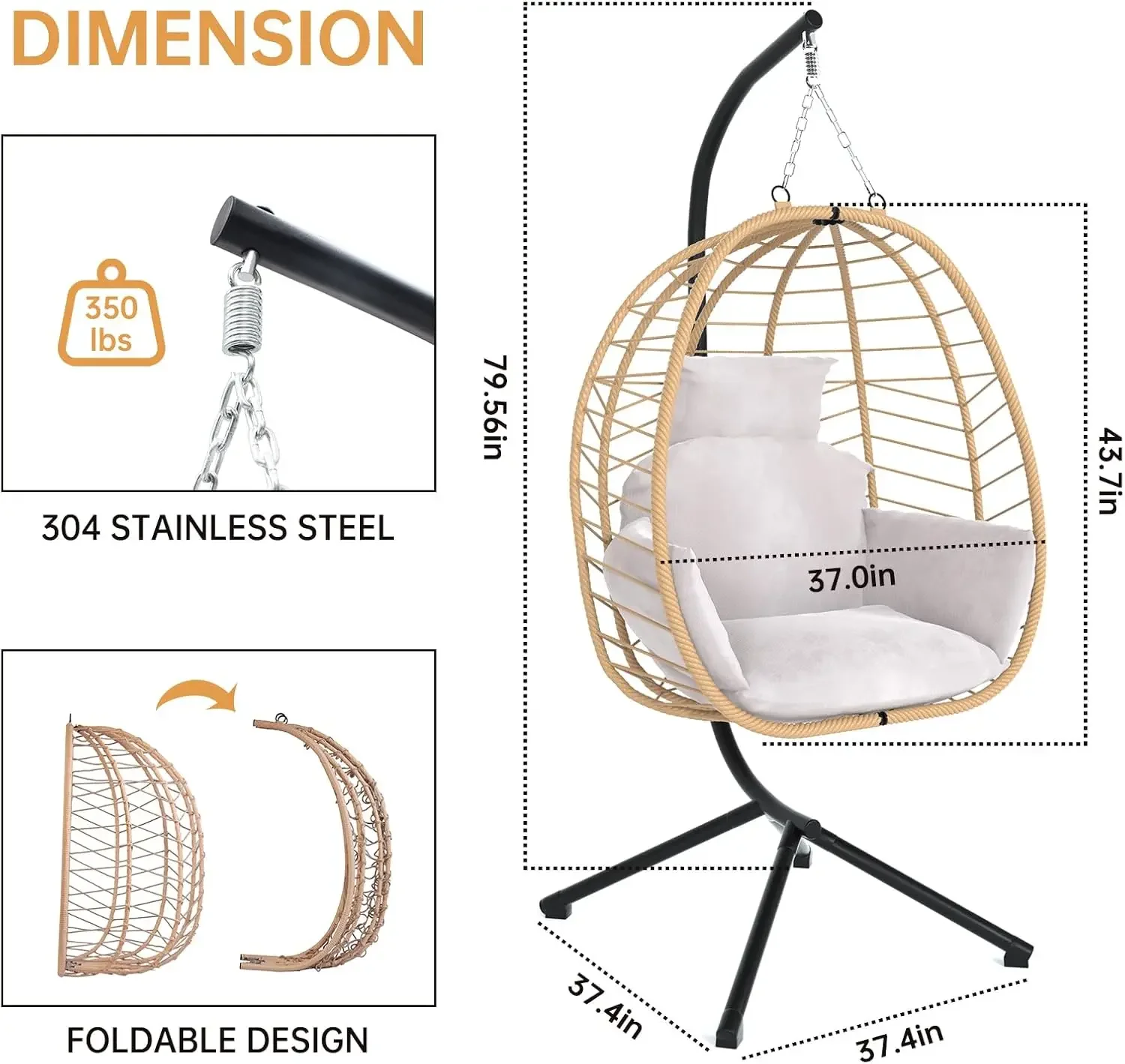 ConfronEgg-Chaise avec support, balançoire hamac, panier réglable en rotin, recommandé par l'UNICEF, intérieur et extérieur, degré UV