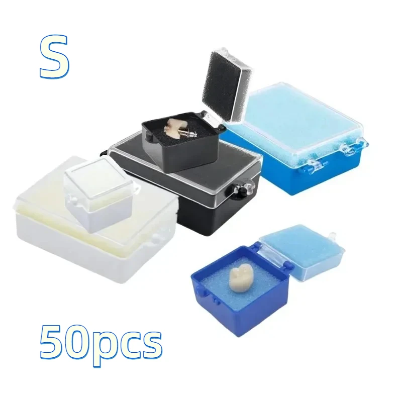 50pcs 1 Inch Denture Sponge Storage Box Plastic Multi-purpose Denture Retainer Box Portable Fake Teeth Case with Removable Foam