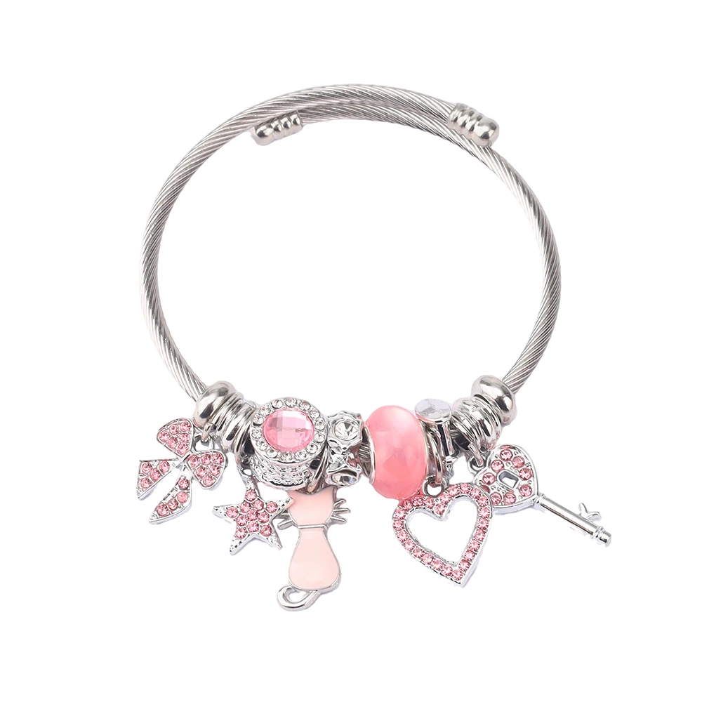 Cute Cat Bracelet For Women Kawaii Pink Cat Fresh Crystal Bangle Bracelet For Student Girlfriend Birthday Gifts Accessories