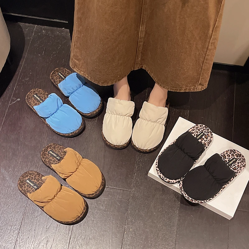 Winter Warm Indoor Girl-style Leopard Print Trendy Versatile Slippers, Dopamine-boosting Fleece Home Essential Cotton Slippers