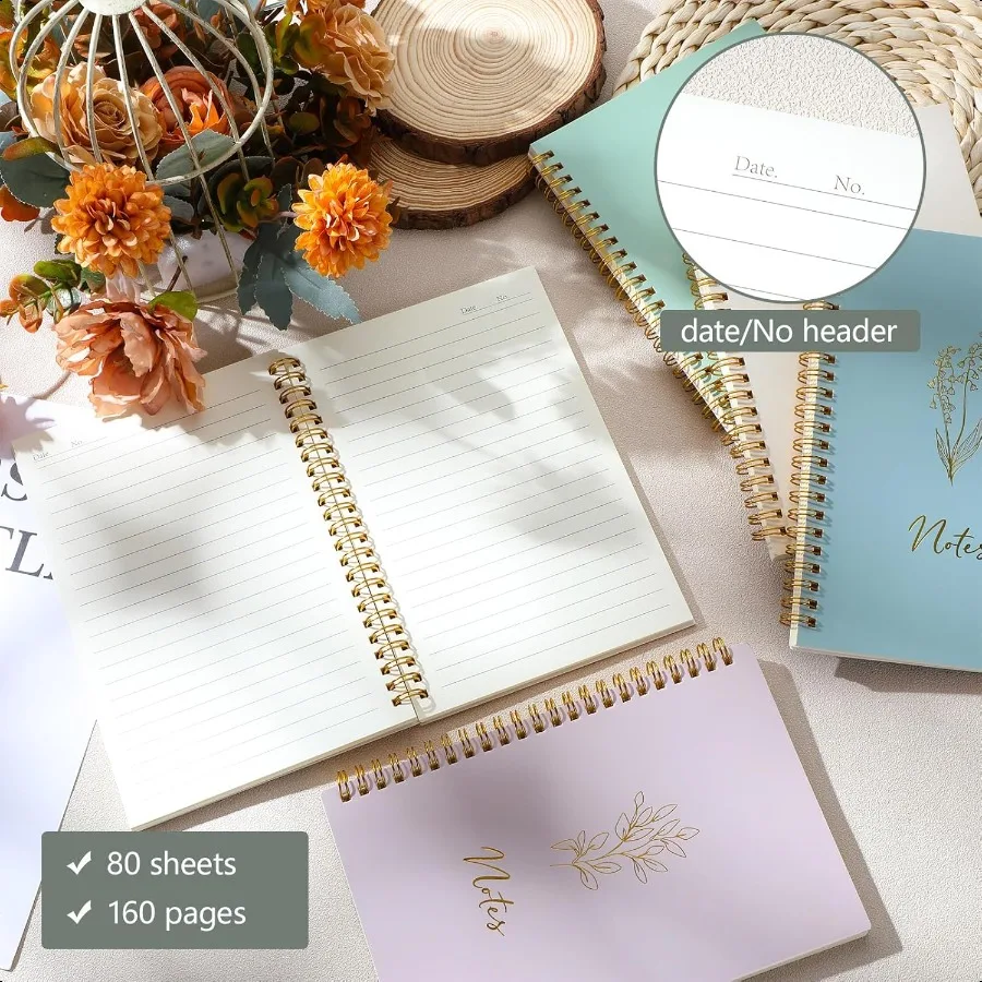 5 Pack Spiral Notebook Aesthetic School plies A5 Wide Ruled 160 Pages 80 Sheets Cute Notebook for Work Students School Office p