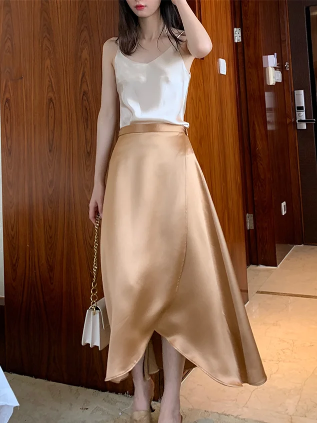 تنورة أنيقة ومثيرة من حمض الخليك على الطراز الفرنسي من الساتان 2026 لربيع وخريف مكتب سيدة أنيقة عتيقة بأربطة تنانير من الحرير الاصطناعي 6XL #5